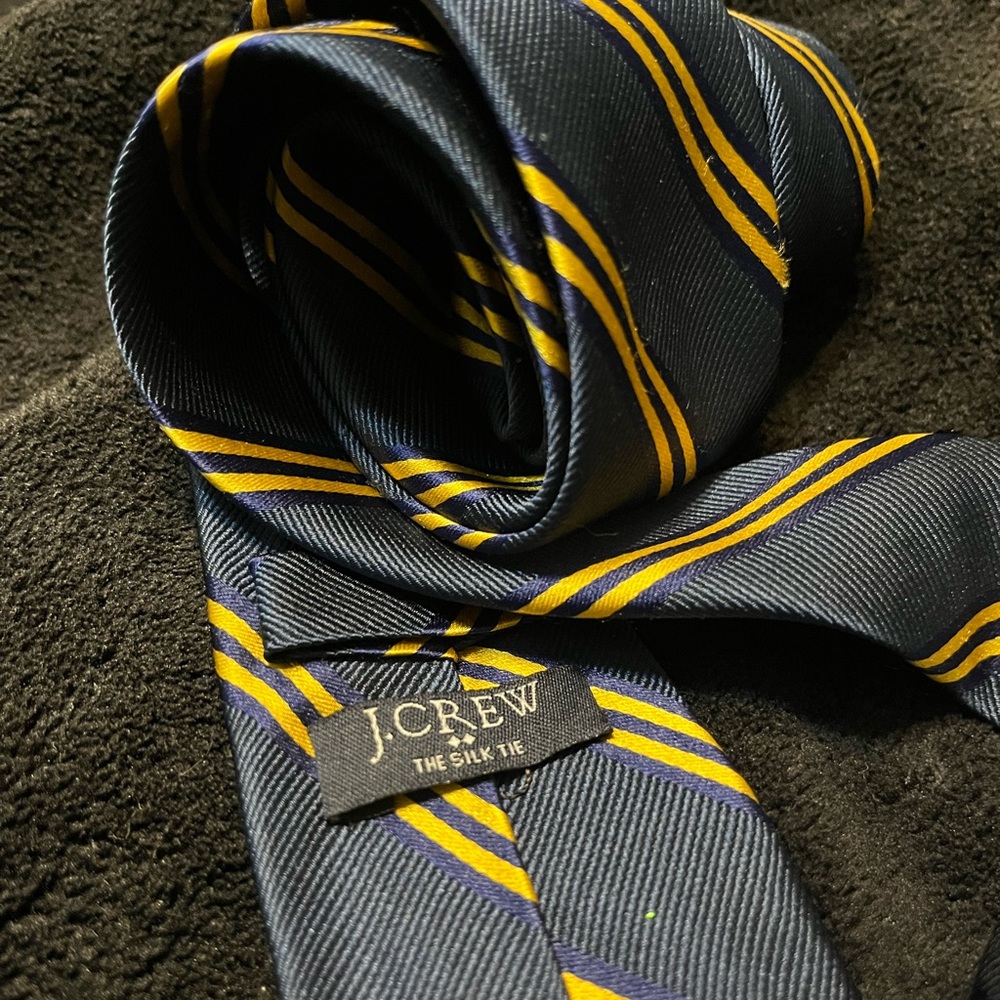 J. Crew Dark Blue and Gold Striped Tie
